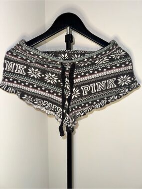 PINK Victoria's Secret Black Fair Isle Ruffle Lounge Shorts